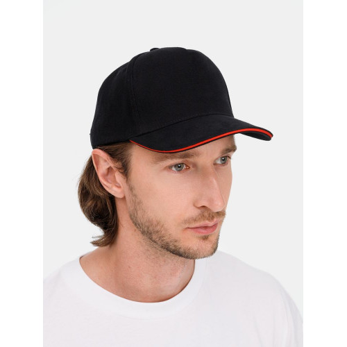 Бейсболка Classic 2.0, черная с красным кантом