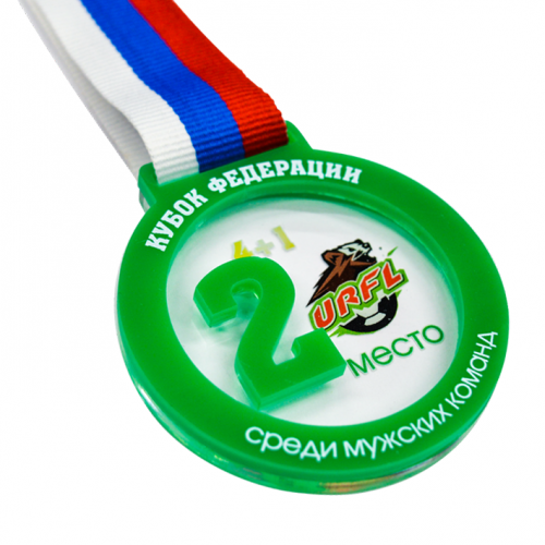 Медаль из акрила 2-слойная с УФ-печатью D-40, толщина 10 мм
